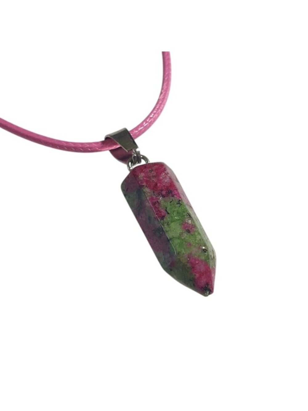 Ruby Fuchsite Crystal Pendant Pink Cord Necklace Adjustable Clasp Multicolor